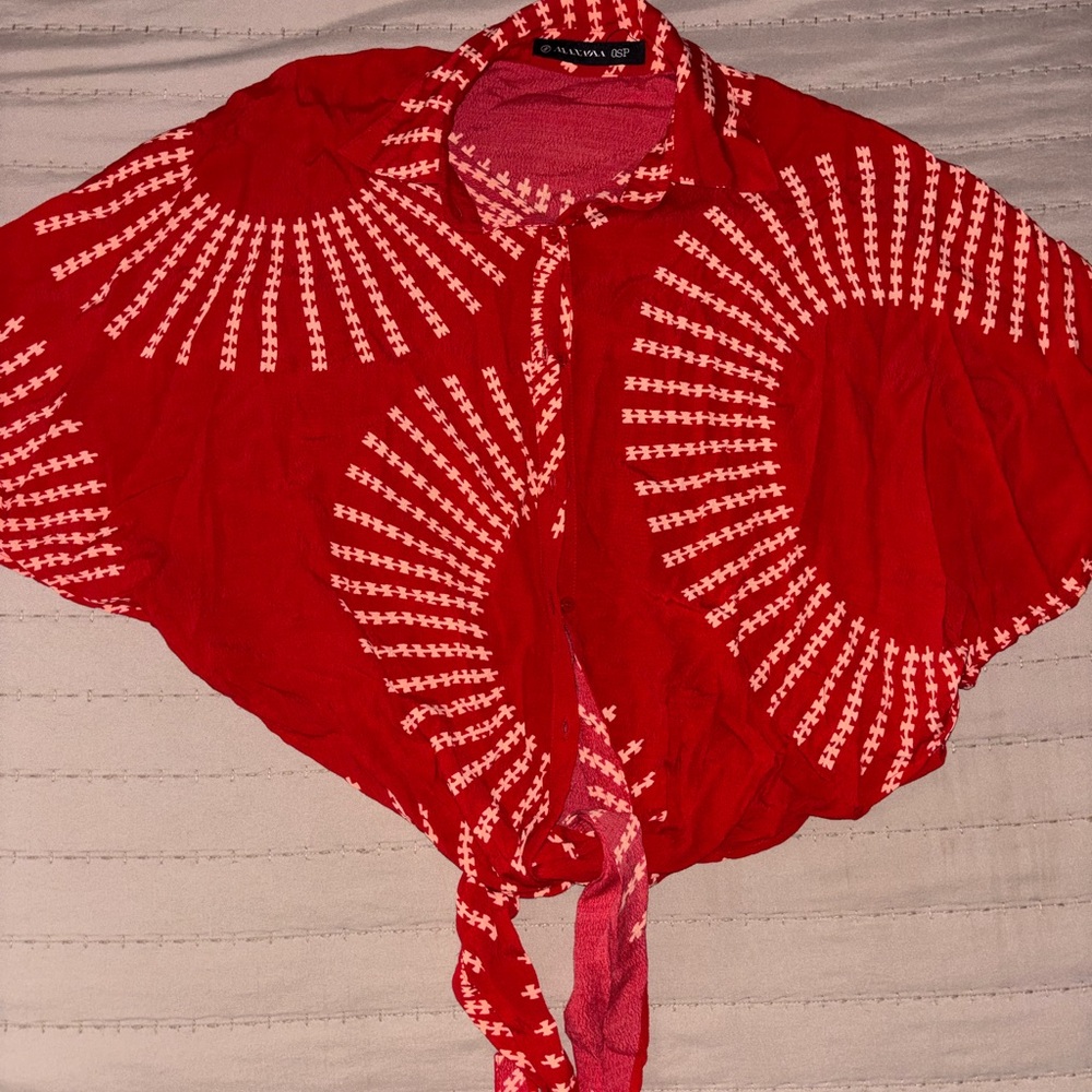 Manaola Red Tie-Front Cropped Blouse